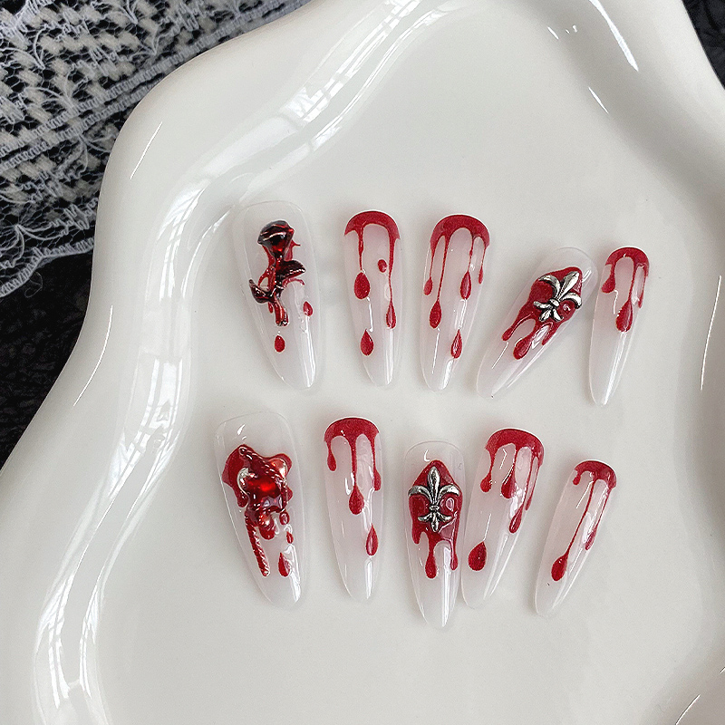 10個入りロングアーモンド型プレスオンネイル、クリアベース、 - Drip Tip Resin のレビューと価格